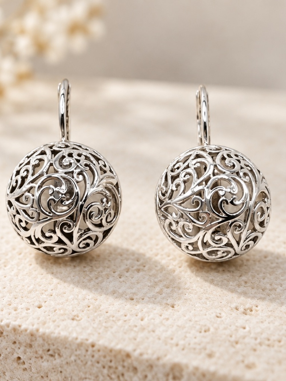 Sterling Silver Filigree Ball Drop Earrings - Silver